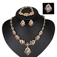 Women Fashion Party Vintage Wedding Jewelry Sets Rose Gold Crystal Alloy Necklace Earrings Rings Chain Bracelet