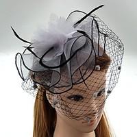 womens feather tulle chiffon headpiece wedding special occasion fascin ...