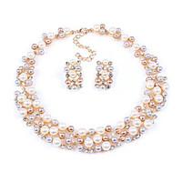 Women\'s New Hot European Style Fashion Imitation Pearl Bridal Choker Necklace Earrings Set