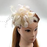 womens feather tulle chiffon headpiece wedding special occasion fascin ...