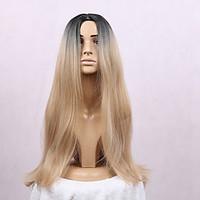 Women\'s Synthetic Wig Long Straight Hair Ombre 1B/Blonde Color Wig Heat Resistant Cospaly Wig