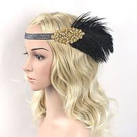 Women\'s Feather / Rhinestone Elasticity Headpiece-Special Occasion / Party Flowers 1 Piece Black