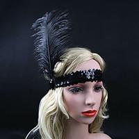Women\'s Feather Onyx Sequins Headpiece-Special Occasion / Party Flowers 1 Piece Black