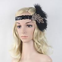 Women\'s Feather / Rhinestone /Sequins Headpiece-Special Occasion Party Flowers 1 Piece Black