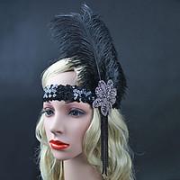 Women\'s Feather / Rhinestone Headpiece-Special Occasion Party Flowers Headband 1 Piece Black