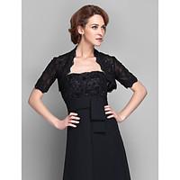 Women\'s Wrap Shrugs Short Sleeve Lace Black Wedding Party/Evening Wide collar 39cm Beading Lace Open Front