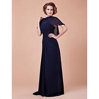 Women\'s Wrap Capelets Sleeveless Chiffon Dark Navy Wedding Party/Evening Bateau 39cm Draped Pullover