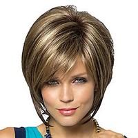 Women\'s Fashionable Short Dark Brown Blonde Mixed color Wigs with Side Bang