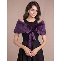 Women\'s Wrap Capelets Sleeveless Faux Fur Purple Wedding / Party/Evening Off-the-shoulder 50cm Bow Lace-up
