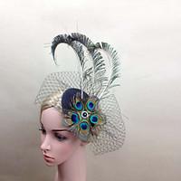 Women Net Peacock Feather Flower Fascinators/Flowers With Wedding/Party Headpiece