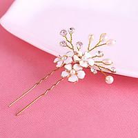 Women\'s Gold Diasy Flower Shape U Hair Stick Pin for Wedding Party Hair Jewelry with Pearl Crytsal