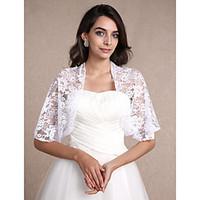 Women\'s Wrap Shrugs Half-Sleeve Lace White Wedding Party/Evening Casual Scoop 30cm Lace Open Front