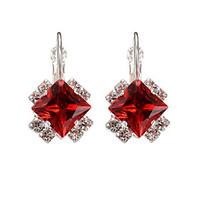 Women\'s Trendy Silver Plated Black/Red Crystal Plant Flower Hoop Earrings Fashion Costume Jewelry