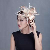 women weddingparty satin fascinator with feathers 1990