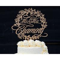 Wood Wedding Cake Topper Personalized with Family Name in Natural Wood Color or Hand Painted in Metallic Gold or Silver