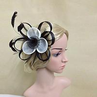 Women Feather/Net Color Block Flowers With Wedding/Party Headpiece Black