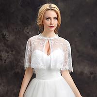 Women\'s Wedding Wrap Capelets Shrugs Sleeveless Lace Tulle Wedding Party/Evening Lace Pearls Grace Bride Shawl White