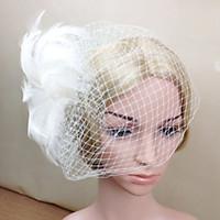 Women Feather/Net White Elegant Flowers/Birdcage Veils With Wedding/Party Headpiece