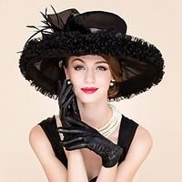 Women\'s Feather / Organza Headpiece-Wedding / Special Occasion / Casual Fascinators / Hats 1 Piece Black Round 57