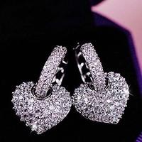 womens heart shape stud earrings jewelry wedding party alloy cubic zir ...