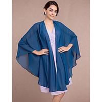 Women\'s Wrap Capes Sleeveless Chiffon Ink Blue Wedding / Party/Evening V-neck Scales Open Front