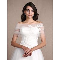 Women\'s Wrap Shrugs Sleeveless Tulle Ivory Wedding Party/Evening Off-the-shoulder 30cm Appliques Clasp