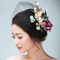 Women\'s Satin / Flax Headpiece-Wedding / Special Occasion Fascinators / Hats / Birdcage Veils 1 Piece With Flowers