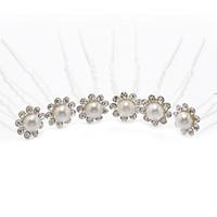 Women\'s Rhinestone Alloy Imitation Pearl Headpiece-Wedding Special Occasion Hair Pin 6 Pieces