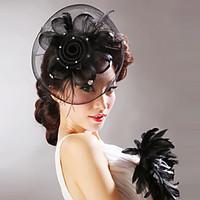 Women Feather/Tulle/Net Flowers/Hats With Wedding/Party Headpiece Red/Black