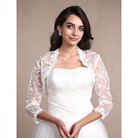 Women\'s Wrap Shrugs 3/4-Length Sleeve Lace Ivory Wedding Party/Evening Casual Scoop 30cm Lace Open Front