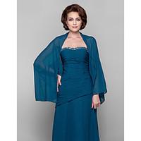 Women\'s Wrap Coats/Jackets Long Sleeve Chiffon Ink Blue Wedding / Party/Evening / Casual Scoop Draped Open Front