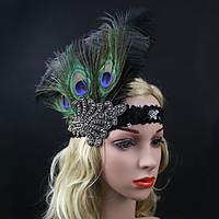 Women\'s Peacock Feather / Rhinestone Headpiece-Special Occasion Party Elasticity Headband Flowers 1 Piece Black