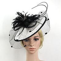 womens feather net headpiece wedding special occasion party black whit ...