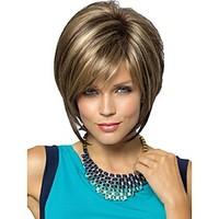 Women Lady Short Synthetic Hair Wigs Pixie Cut wig Short Straight Hair Brown with Blonde Highlights Wig