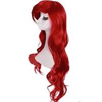 Women\'s Dark Red Curly Little Mermaid Princess Ariel Synthetic Cosplay Wig Extra Long