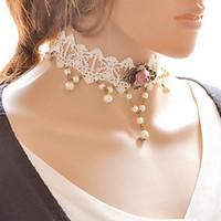 womens black lace pearl pendant choker necklace anniversary daily spec ...