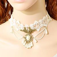 womens white lace pearl pendant choker necklace anniversary daily spec ...