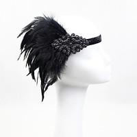 Women\'s Feather/Beads Elasticity Headpiece-Special Occasion/Party Flowers 1 Piece Headdress Hair Band Hair Accessories Black