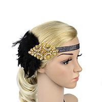 Women\'s Feather/Beads Rhinestone Elasticity Headpiece-Special Occasion/Party Flowers 1 Piece Headdress Hair Band Gold/Silver