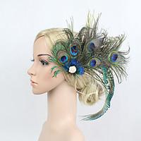 Women\'s Peacock Feather/Rhinestone Elasticity Headpiece-Special Occasion/Party Flowers 1 Piece Headdress Hair Band Hair Clip Green