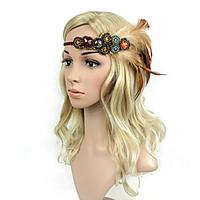 Women\'s Feather/Pearls/Rhinestone Elasticity Headpiece-Special Occasion/Party 1 Piece Brown Headdress Hair Band Hair Accessories Brown