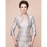 Women\'s Wrap Shrugs 3/4-Length Sleeve Taffeta Silver Wedding Party/Evening Wide collar 39cm Draped Open Front