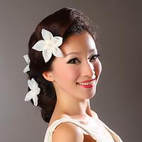 women satin white flowers with weddingparty headpiece