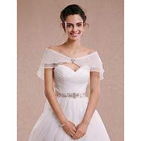 Women\'s Wrap Capelets Sleeveless Tulle Ivory / Champagne Wedding / Party/Evening Bateau Bow / Rhinestone Hidden Clasp