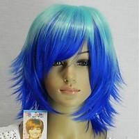 Women\'s Fashionable Blue Lake Blue Mix Straight Short Cosplay Wig with Side Bang