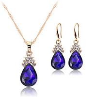 Women\'s Fashion Casual Party Diamond Sautoir Gloden Alloy Crystal Water Drop Necklace Earrings All Seasons Jewelry Sets