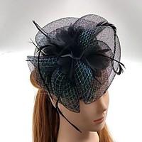 womens feather tulle chiffon headpiece wedding special occasion fascin ...