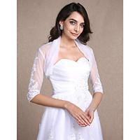Women\'s Wrap Shrugs Half-Sleeve Lace White Wedding Party/Evening Casual Scoop 30cm Draped Lace Open Front