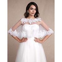 Women\'s Wrap Capelets Sleeveless Tulle White Wedding Party/Evening Bateau 30cm Appliques Pullover
