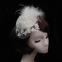 womens lace feather rhinestone imitation pearl net headpiece special o ...